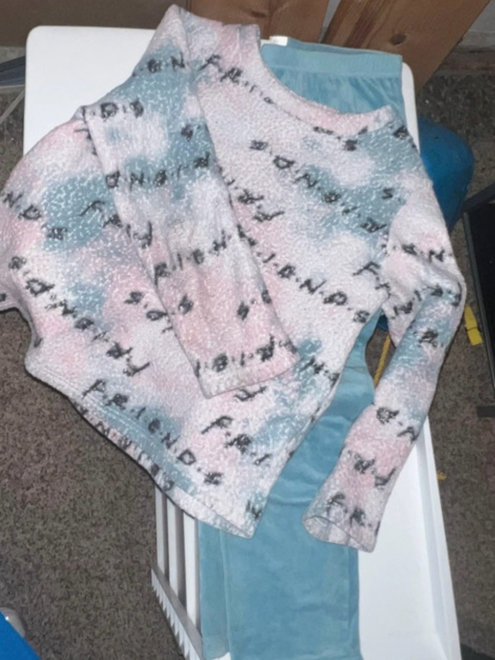 FRIENDS Pastel Pink and Blue Script Crewneck Sweater